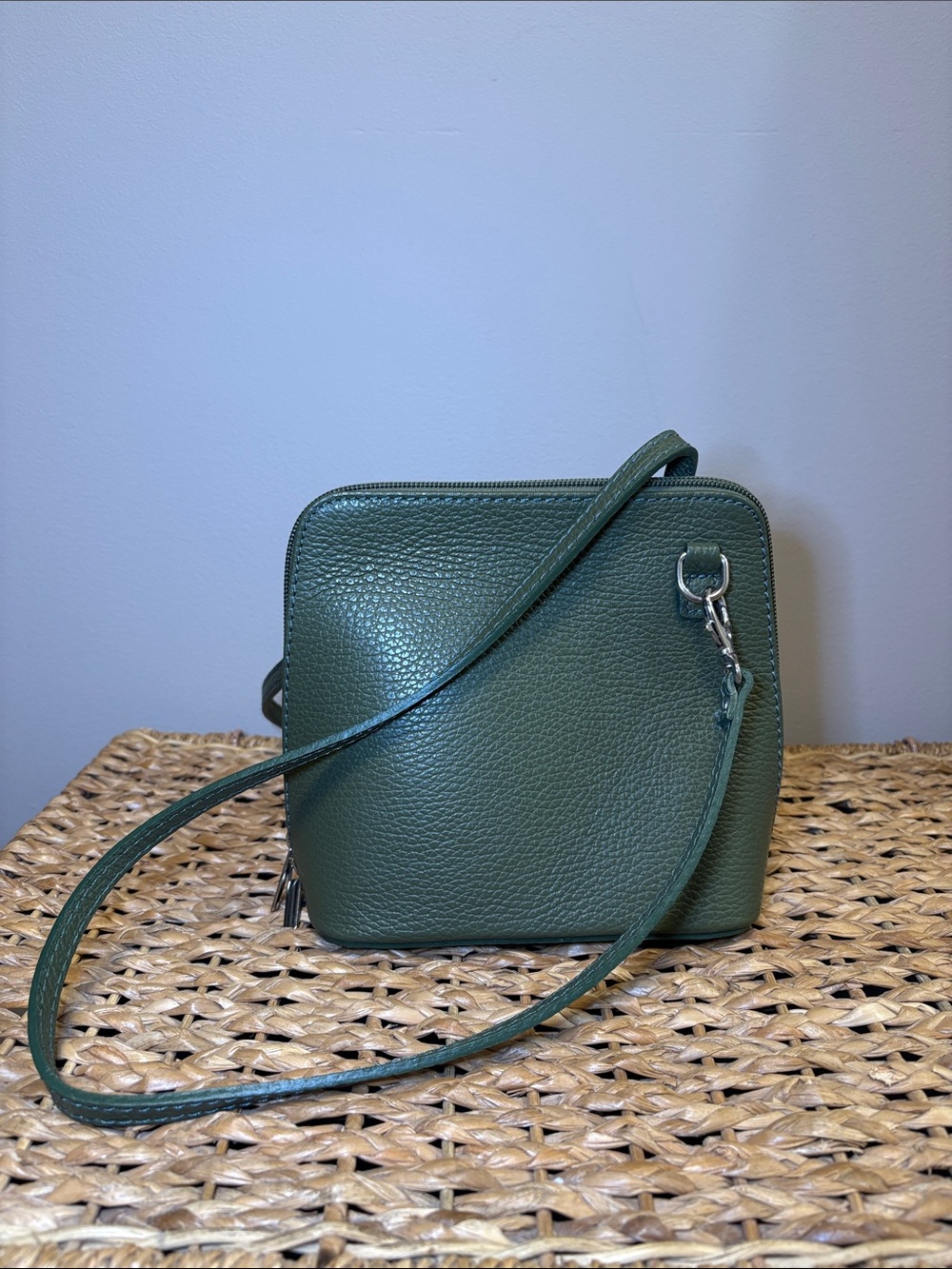 Vera Pelle Forest Green Pebbled Leather Crossbody